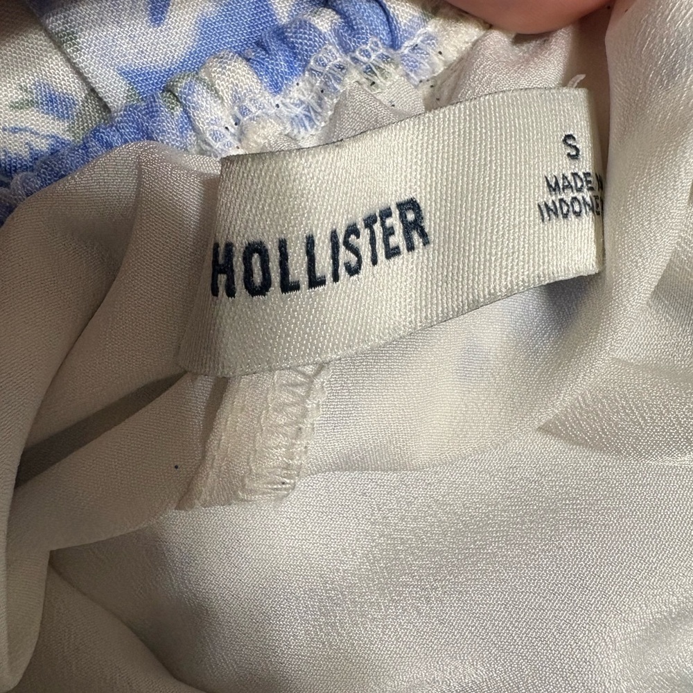 Hollister Blue Floral Ruffle Mini Dress S Cottagecore Coastal Tie Back - Picture 7 of 8